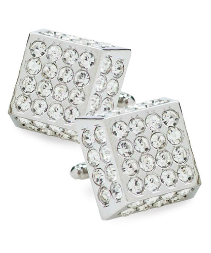 Vittorio Vico Men's Large Square Studded Colored Crystal Cufflinks: CL76XX Series - Clear and Silver - Cufflinks - Vittorio Vico