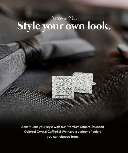 Vittorio Vico Men's Large Square Studded Colored Crystal Cufflinks: CL76XX Series - Clear and Silver - Cufflinks - Vittorio Vico