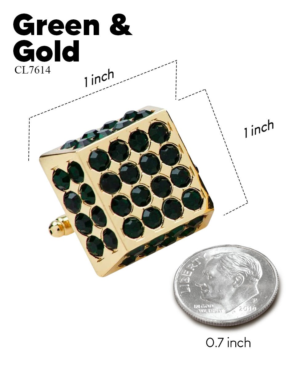 Vittorio Vico Men's Large Square Studded Colored Crystal Cufflinks: CL76XX Series - Green and Gold - Cufflinks - Vittorio Vico