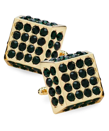 Vittorio Vico Men's Large Square Studded Colored Crystal Cufflinks: CL76XX Series - Green and Gold - Cufflinks - Vittorio Vico