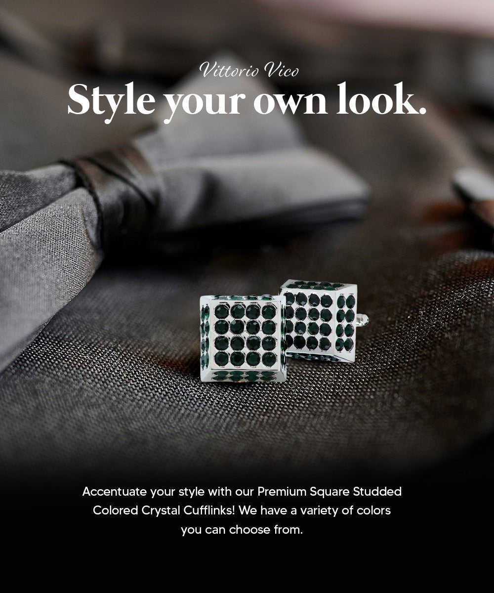Vittorio Vico Men's Large Square Studded Colored Crystal Cufflinks: CL76XX Series - Red and Silver - Cufflinks - Vittorio Vico