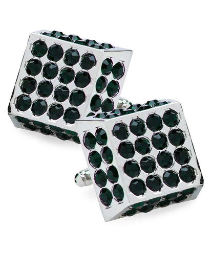 Vittorio Vico Men's Large Square Studded Colored Crystal Cufflinks: CL76XX Series - Green and Silver - Cufflinks - Vittorio Vico
