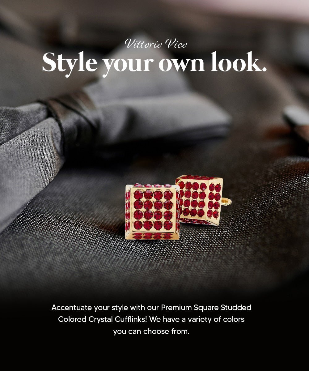Vittorio Vico Men's Large Square Studded Colored Crystal Cufflinks: CL76XX Series - Red and Gold - Cufflinks - Vittorio Vico