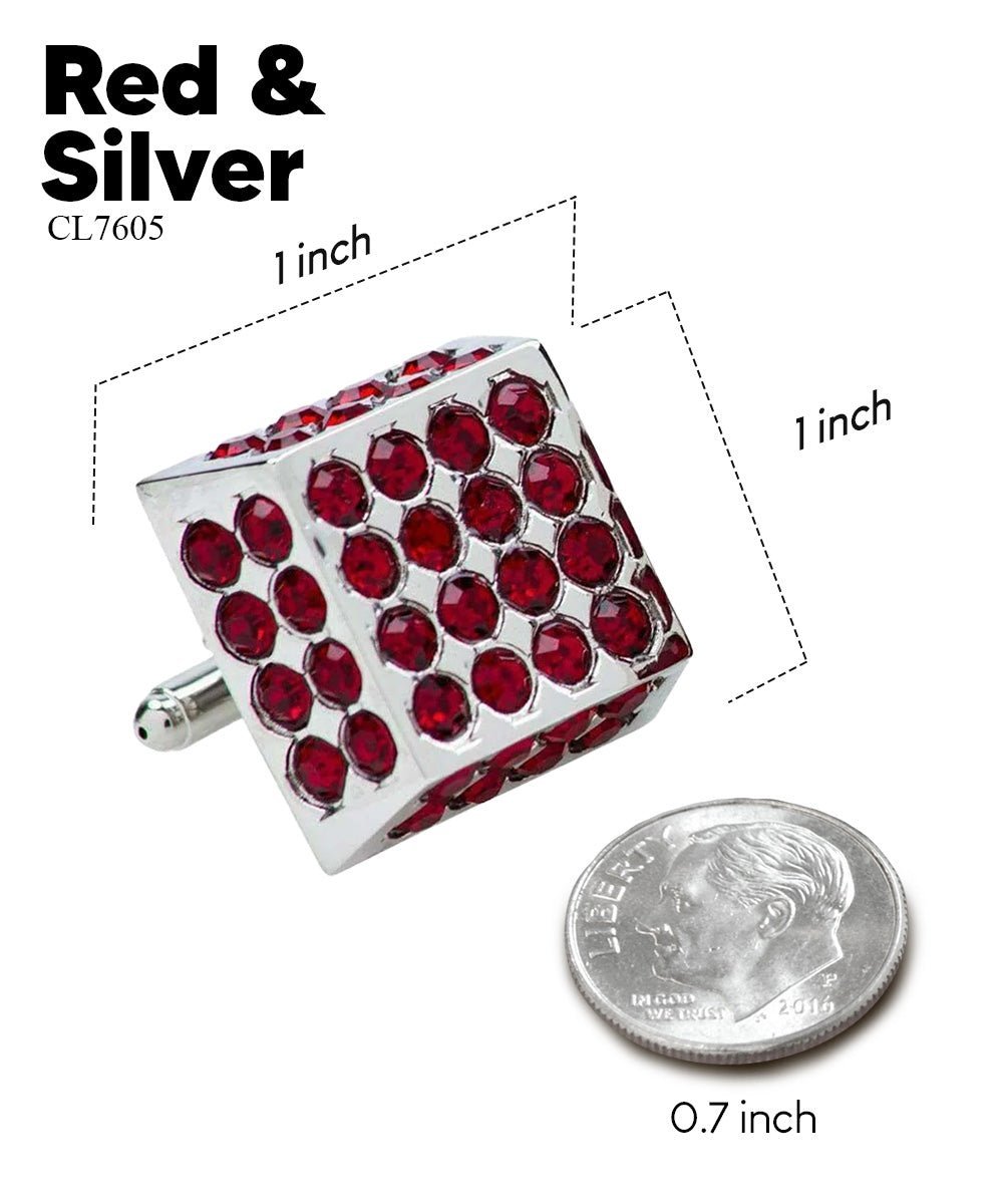 Vittorio Vico Men's Large Square Studded Colored Crystal Cufflinks: CL76XX Series - Red and Silver - Cufflinks - Vittorio Vico