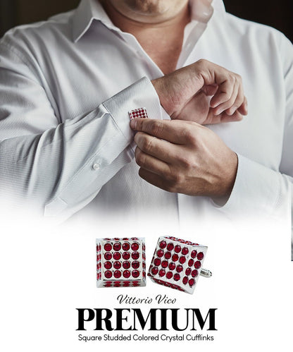 Vittorio Vico Men's Large Square Studded Colored Crystal Cufflinks: CL76XX Series - Red and Gold - Cufflinks - Vittorio Vico