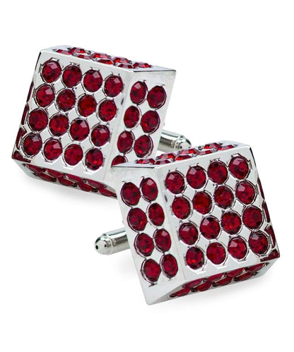 Vittorio Vico Men's Large Square Studded Colored Crystal Cufflinks: CL76XX Series - Red and Silver - Cufflinks - Vittorio Vico