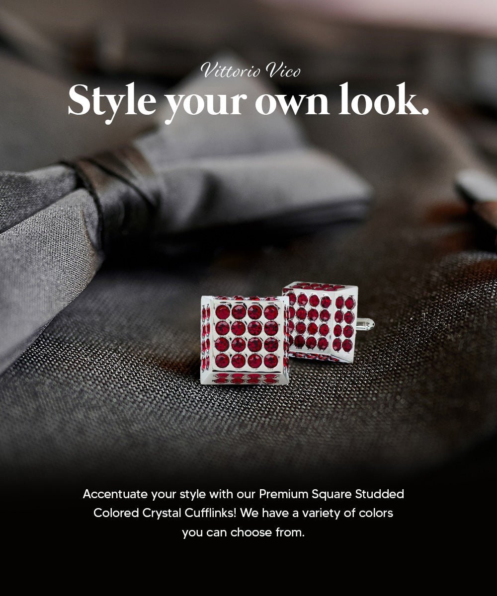 Vittorio Vico Men's Large Square Studded Colored Crystal Cufflinks: CL76XX Series - Red and Gold - Cufflinks - Vittorio Vico