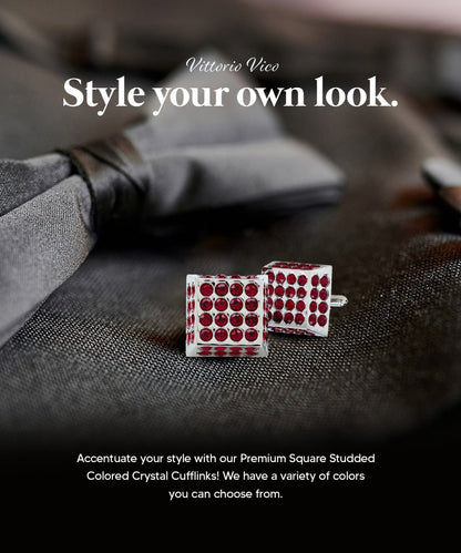 Vittorio Vico Men's Large Square Studded Colored Crystal Cufflinks: CL76XX Series - Red and Gold - Cufflinks - Vittorio Vico