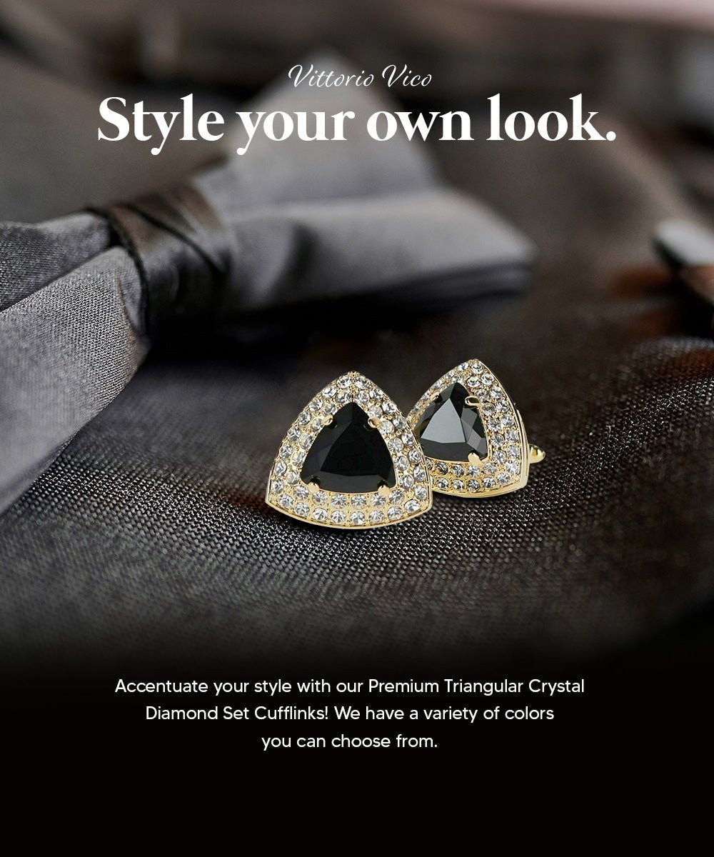 Vittorio Vico Men's Large Triangular Crystal Diamond Set Cufflinks: CL72XX Series - Black and Gold - Cufflinks - Vittorio Vico