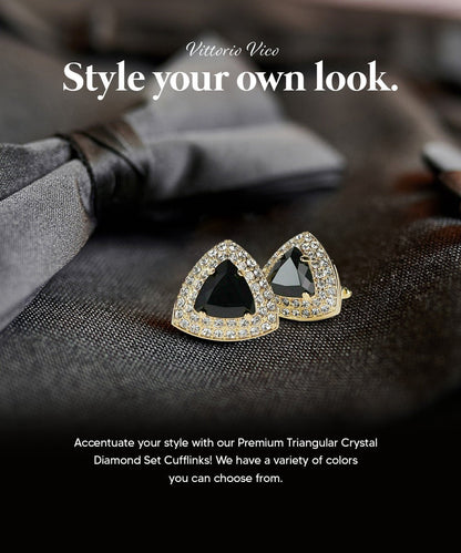 Vittorio Vico Men's Large Triangular Crystal Diamond Set Cufflinks: CL72XX Series - Black and Gold - Cufflinks - Vittorio Vico