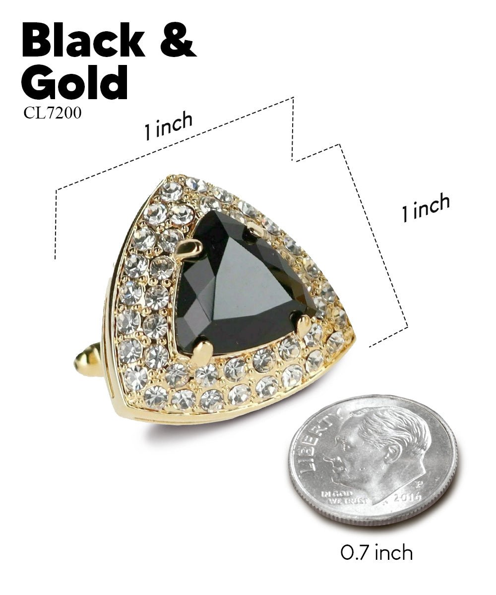 Vittorio Vico Men's Large Triangular Crystal Diamond Set Cufflinks: CL72XX Series - Black and Gold - Cufflinks - Vittorio Vico