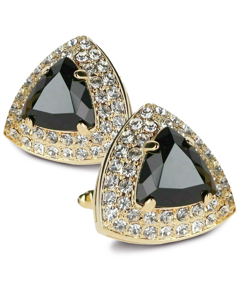 Vittorio Vico Men's Large Triangular Crystal Diamond Set Cufflinks: CL72XX Series - Black and Gold - Cufflinks - Vittorio Vico