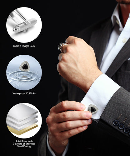 Vittorio Vico Men's Large Triangular Crystal Diamond Set Cufflinks: CL72XX Series - Black and Silver - Cufflinks - Vittorio Vico