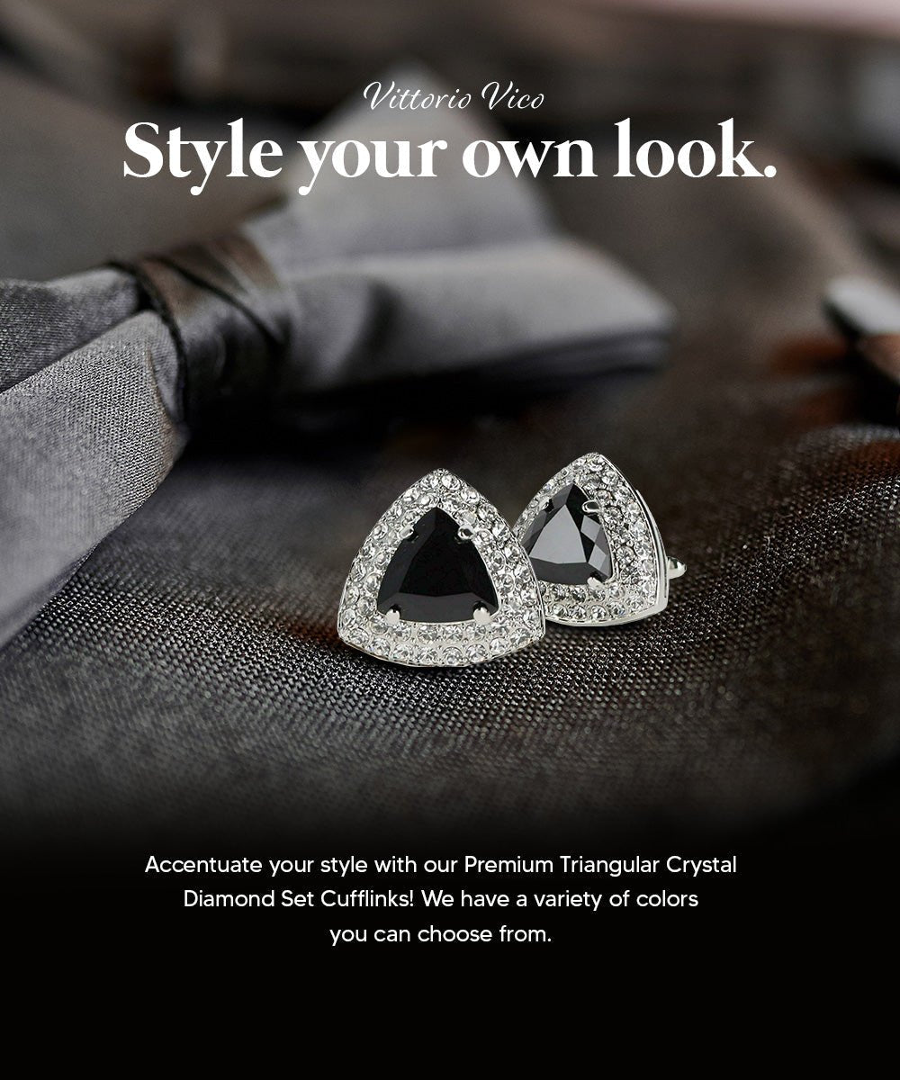 Vittorio Vico Men's Large Triangular Crystal Diamond Set Cufflinks: CL72XX Series - Black and Silver - Cufflinks - Vittorio Vico