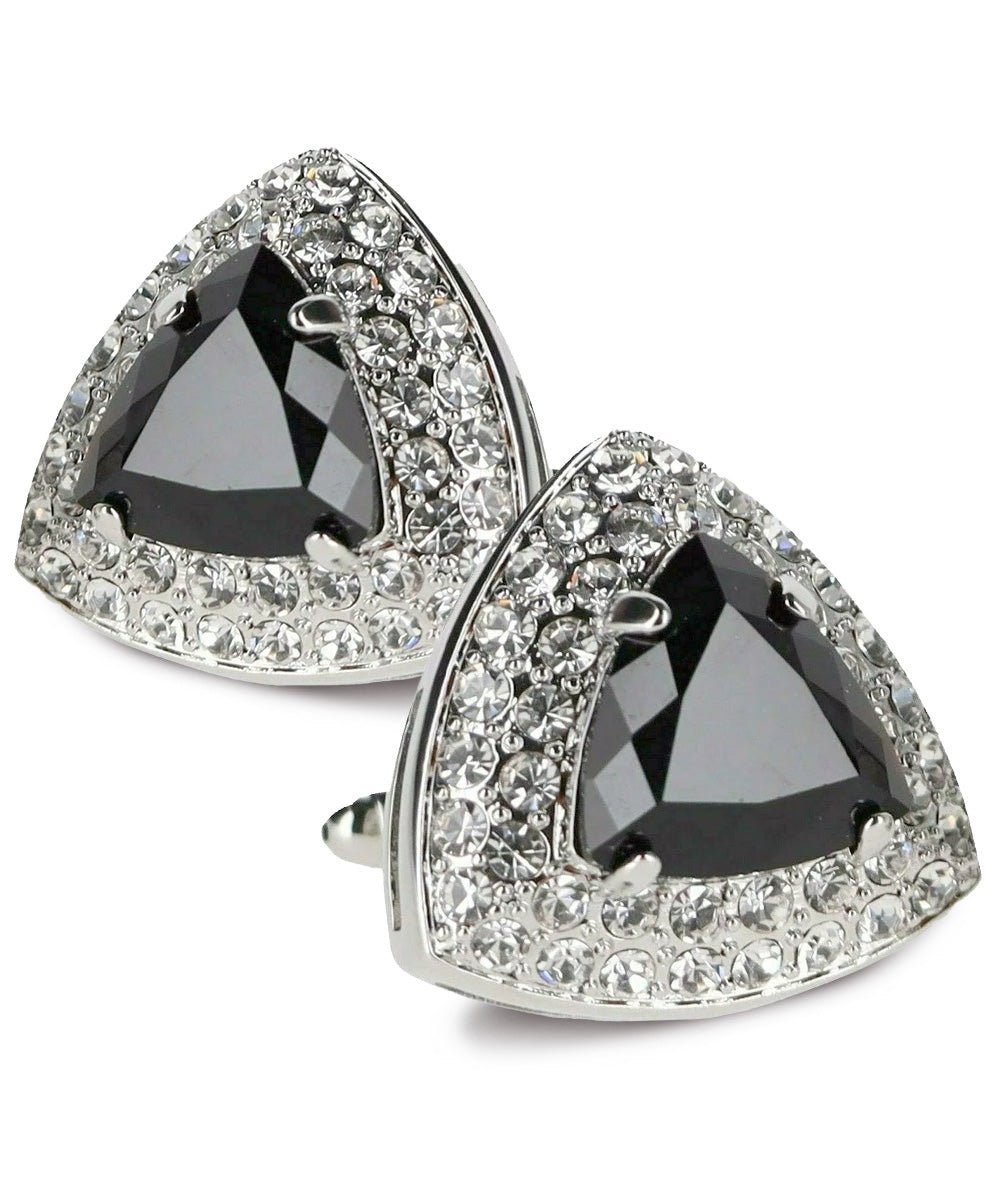 Vittorio Vico Men's Large Triangular Crystal Diamond Set Cufflinks: CL72XX Series - Black and Silver - Cufflinks - Vittorio Vico