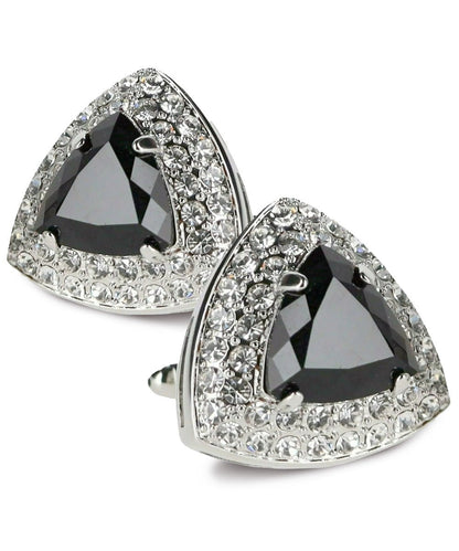 Vittorio Vico Men's Large Triangular Crystal Diamond Set Cufflinks: CL72XX Series - Black and Silver - Cufflinks - Vittorio Vico