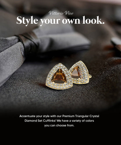 Vittorio Vico Men's Large Triangular Crystal Diamond Set Cufflinks: CL72XX Series - Brown and Gold - Cufflinks - Vittorio Vico