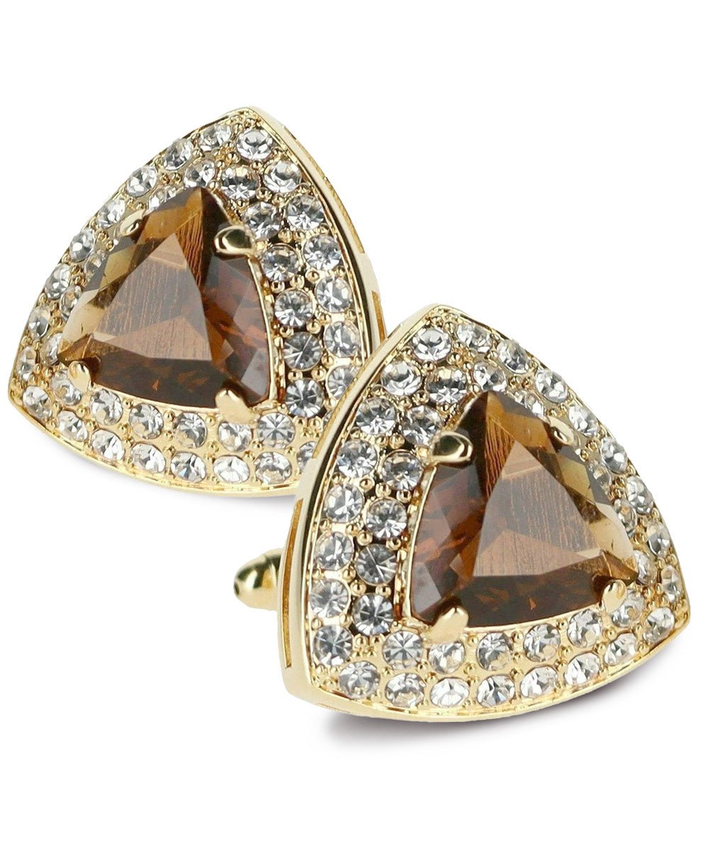 Vittorio Vico Men's Large Triangular Crystal Diamond Set Cufflinks: CL72XX Series - Brown and Gold - Cufflinks - Vittorio Vico