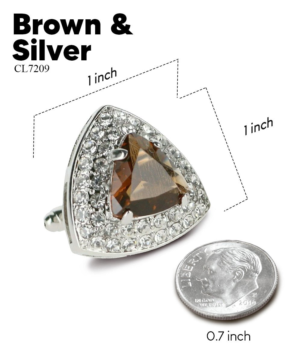 Vittorio Vico Men's Large Triangular Crystal Diamond Set Cufflinks: CL72XX Series - Brown and Silver - Cufflinks - Vittorio Vico