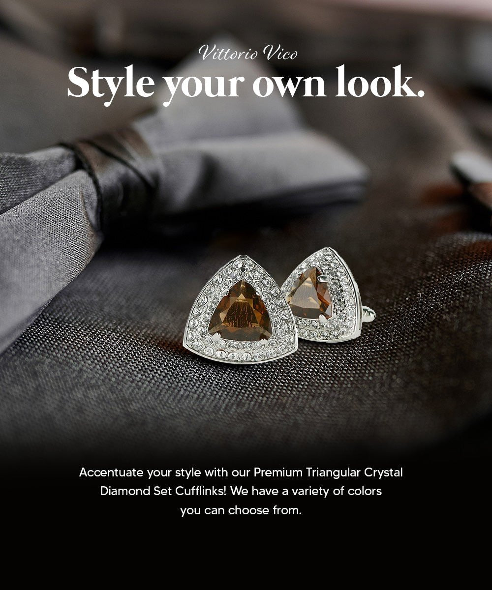 Vittorio Vico Men's Large Triangular Crystal Diamond Set Cufflinks: CL72XX Series - Black and Gold - Cufflinks - Vittorio Vico