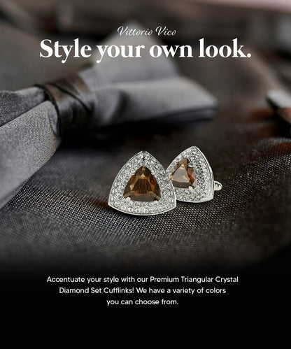 Vittorio Vico Men's Large Triangular Crystal Diamond Set Cufflinks: CL72XX Series - Black and Gold - Cufflinks - Vittorio Vico