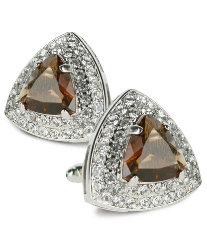 Vittorio Vico Men's Large Triangular Crystal Diamond Set Cufflinks: CL72XX Series - Brown and Silver - Cufflinks - Vittorio Vico