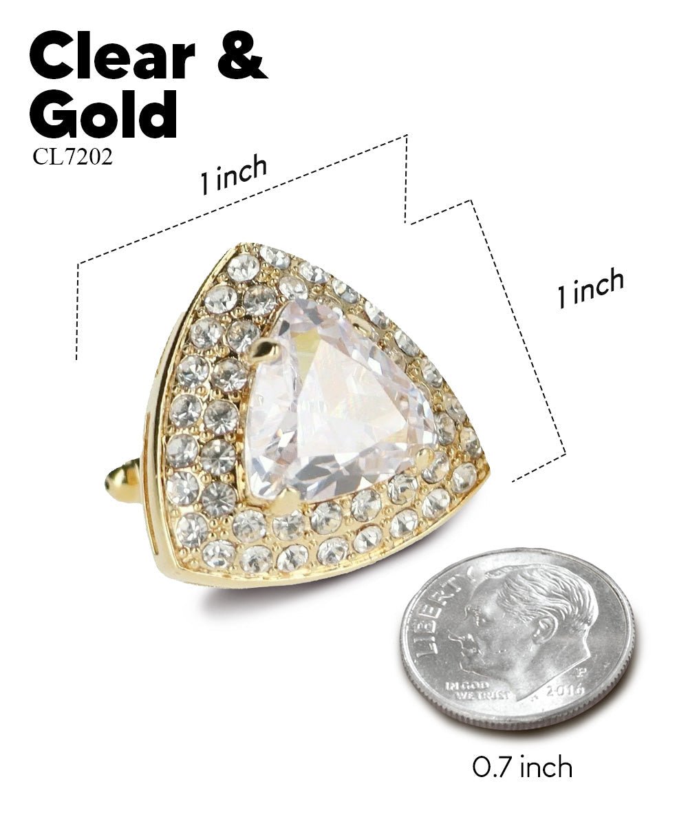 Vittorio Vico Men's Large Triangular Crystal Diamond Set Cufflinks: CL72XX Series - Clear and Gold - Cufflinks - Vittorio Vico