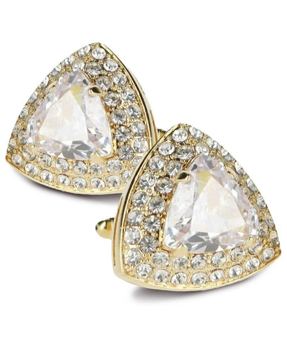 Vittorio Vico Men's Large Triangular Crystal Diamond Set Cufflinks: CL72XX Series - Clear and Gold - Cufflinks - Vittorio Vico