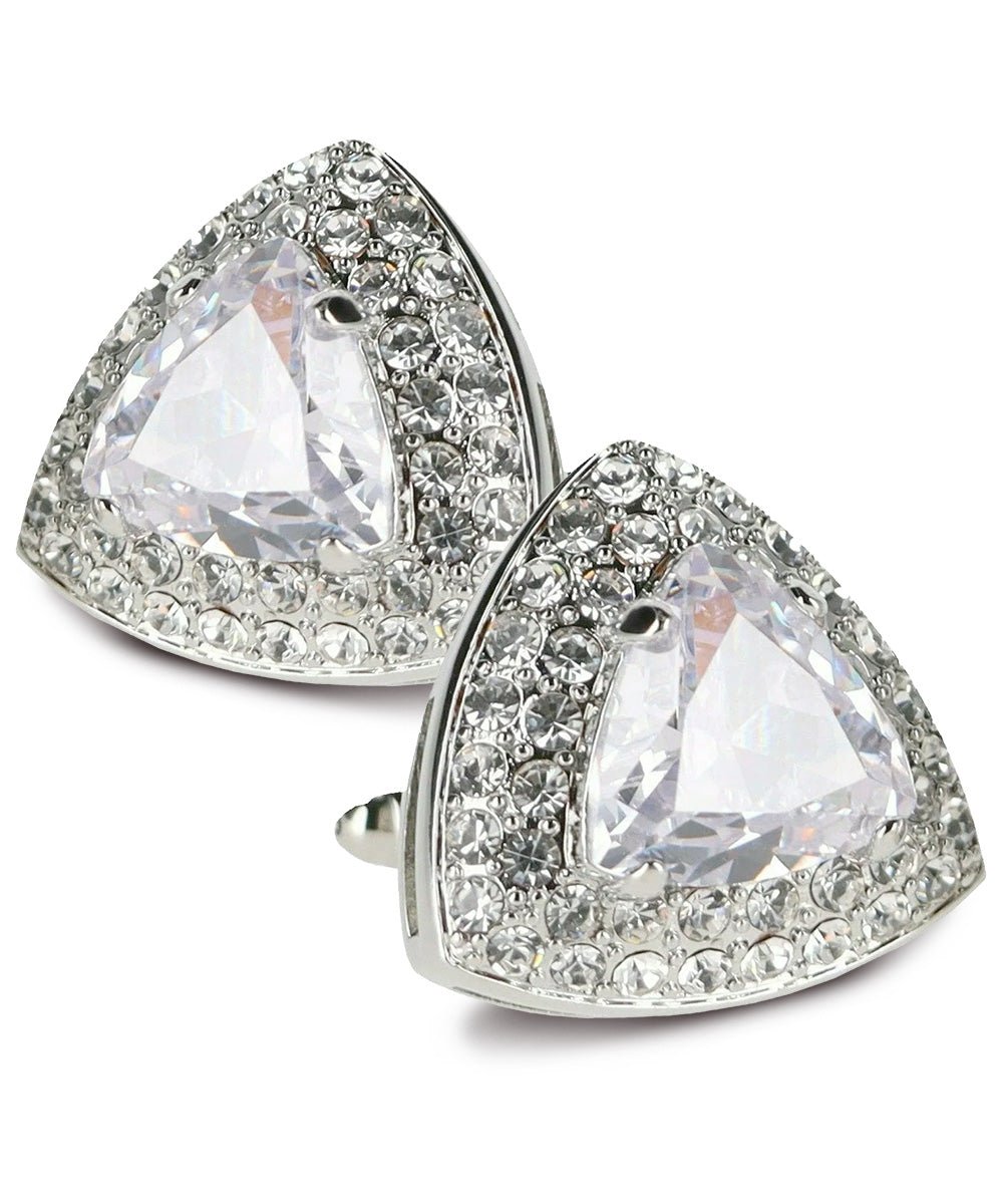 Vittorio Vico Men's Large Triangular Crystal Diamond Set Cufflinks: CL72XX Series - Clear and Silver - Cufflinks - Vittorio Vico
