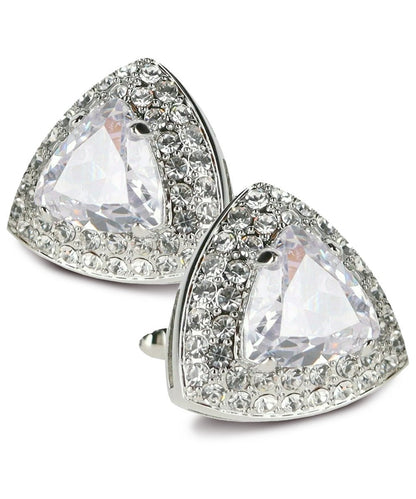 Vittorio Vico Men's Large Triangular Crystal Diamond Set Cufflinks: CL72XX Series - Clear and Silver - Cufflinks - Vittorio Vico