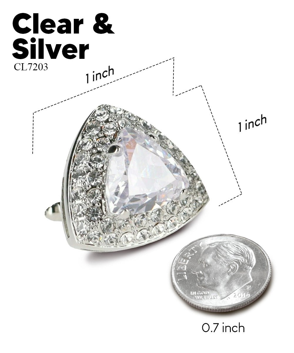 Vittorio Vico Men's Large Triangular Crystal Diamond Set Cufflinks: CL72XX Series - Clear and Silver - Cufflinks - Vittorio Vico