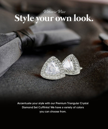 Vittorio Vico Men's Large Triangular Crystal Diamond Set Cufflinks: CL72XX Series - Clear and Silver - Cufflinks - Vittorio Vico