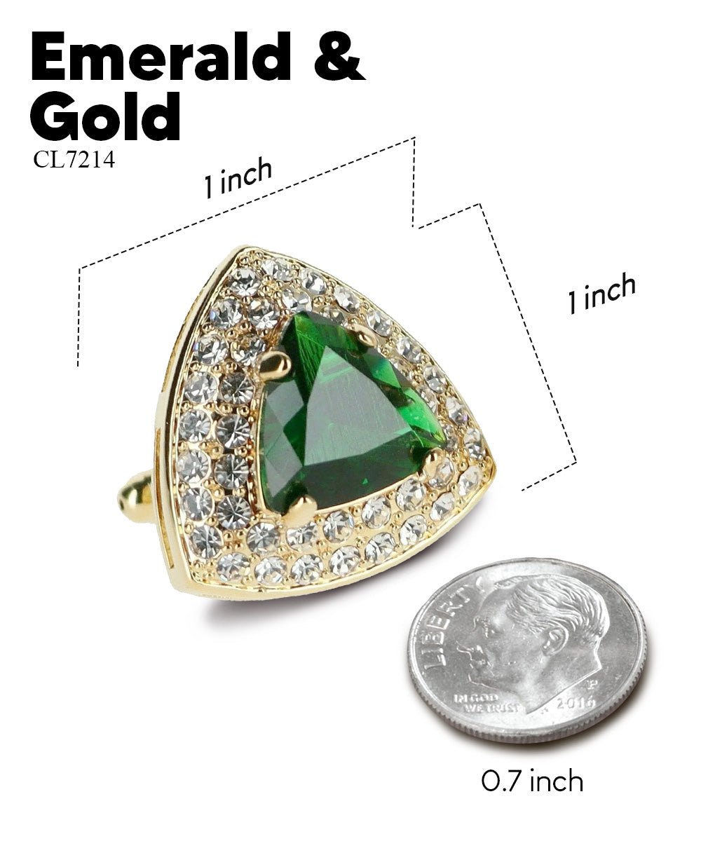 Vittorio Vico Men's Large Triangular Crystal Diamond Set Cufflinks: CL72XX Series - Emerald Green and Gold - Cufflinks - Vittorio Vico
