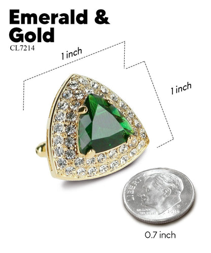 Vittorio Vico Men's Large Triangular Crystal Diamond Set Cufflinks: CL72XX Series - Emerald Green and Gold - Cufflinks - Vittorio Vico