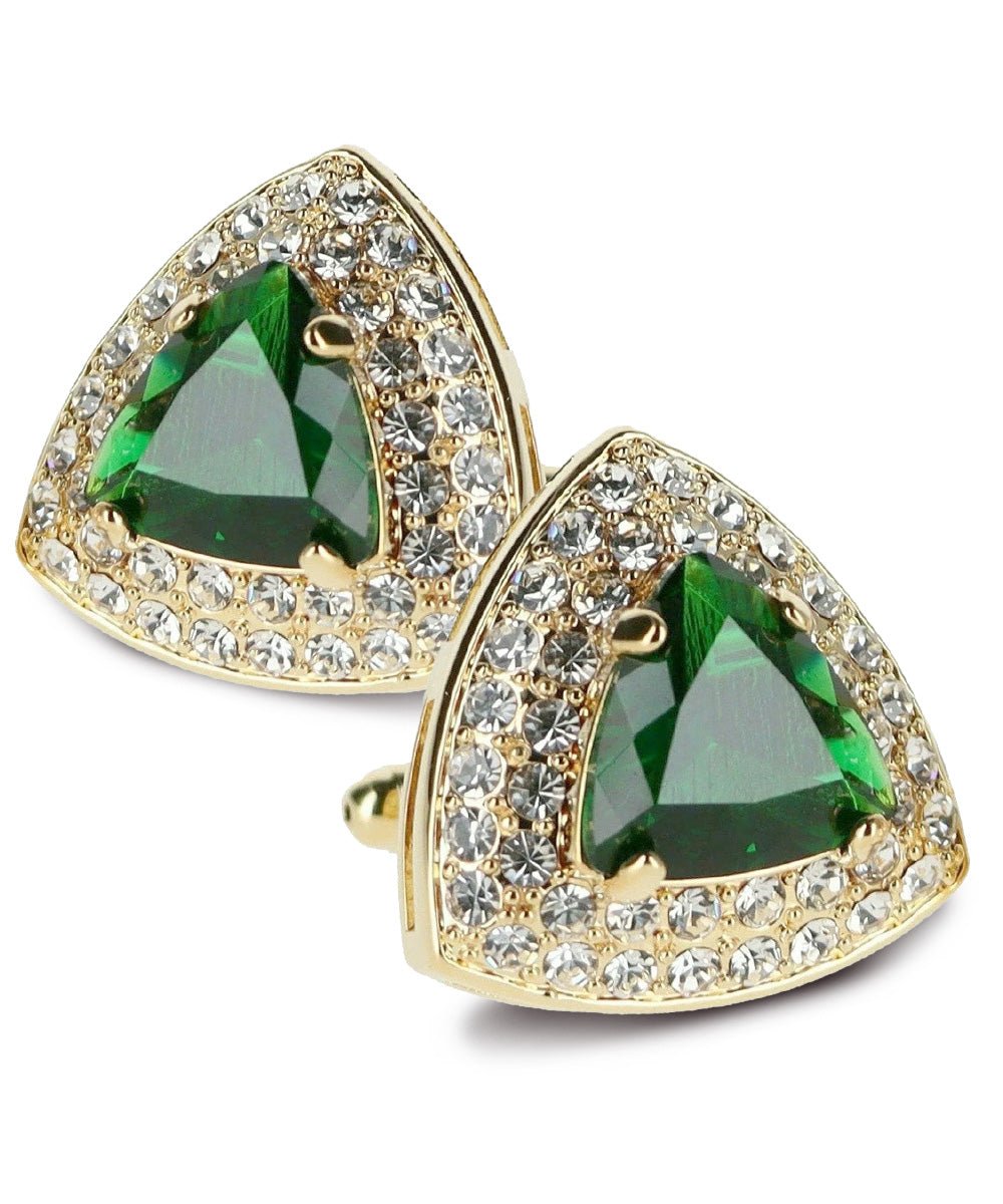 Vittorio Vico Men's Large Triangular Crystal Diamond Set Cufflinks: CL72XX Series - Emerald Green and Gold - Cufflinks - Vittorio Vico