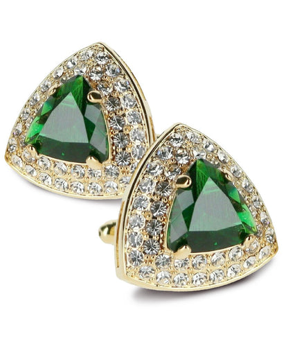 Vittorio Vico Men's Large Triangular Crystal Diamond Set Cufflinks: CL72XX Series - Emerald Green and Gold - Cufflinks - Vittorio Vico