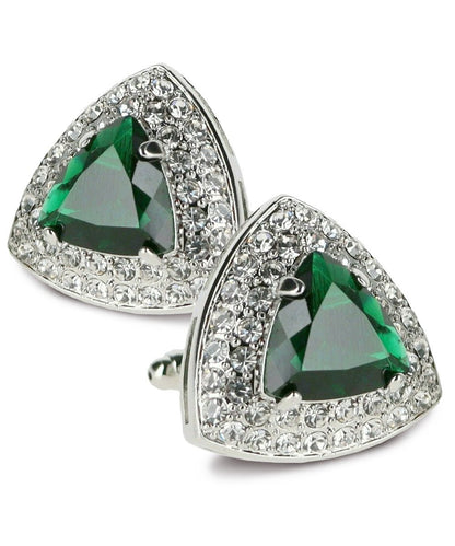 Vittorio Vico Men's Large Triangular Crystal Diamond Set Cufflinks: CL72XX Series - Emerald Green and Silver - Cufflinks - Vittorio Vico