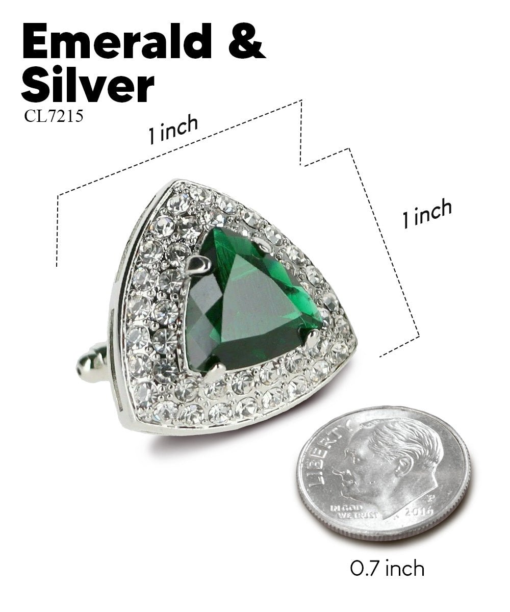 Vittorio Vico Men's Large Triangular Crystal Diamond Set Cufflinks: CL72XX Series - Emerald Green and Silver - Cufflinks - Vittorio Vico