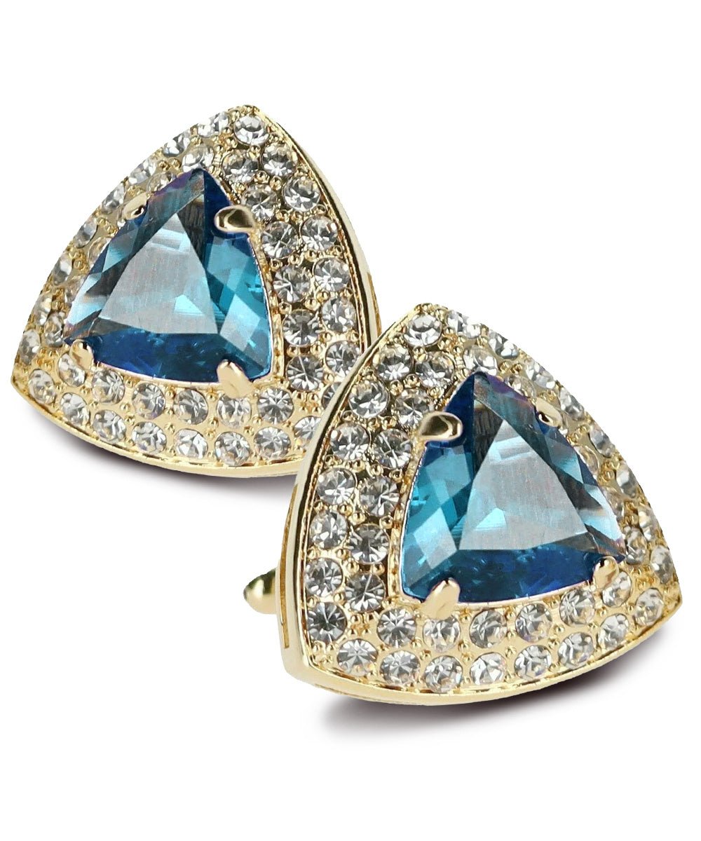 Vittorio Vico Men's Large Triangular Crystal Diamond Set Cufflinks: CL72XX Series - Navy Blue and Gold - Cufflinks - Vittorio Vico