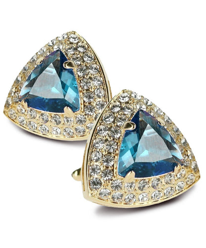Vittorio Vico Men's Large Triangular Crystal Diamond Set Cufflinks: CL72XX Series - Navy Blue and Gold - Cufflinks - Vittorio Vico