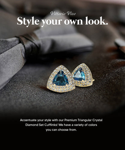Vittorio Vico Men's Large Triangular Crystal Diamond Set Cufflinks: CL72XX Series - Navy Blue and Gold - Cufflinks - Vittorio Vico