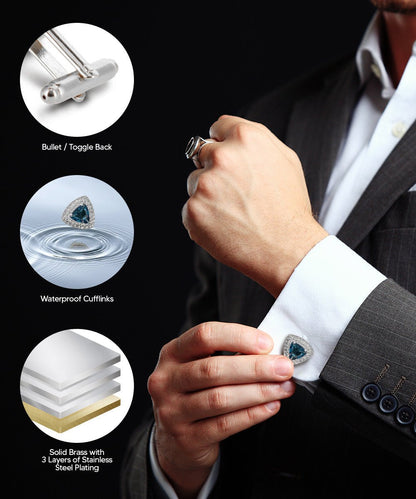 Vittorio Vico Men's Large Triangular Crystal Diamond Set Cufflinks: CL72XX Series - Navy Blule and Silver - Cufflinks - Vittorio Vico