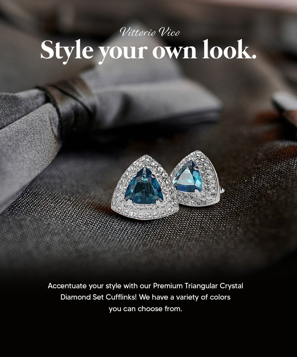 Vittorio Vico Men's Large Triangular Crystal Diamond Set Cufflinks: CL72XX Series - Navy Blule and Silver - Cufflinks - Vittorio Vico