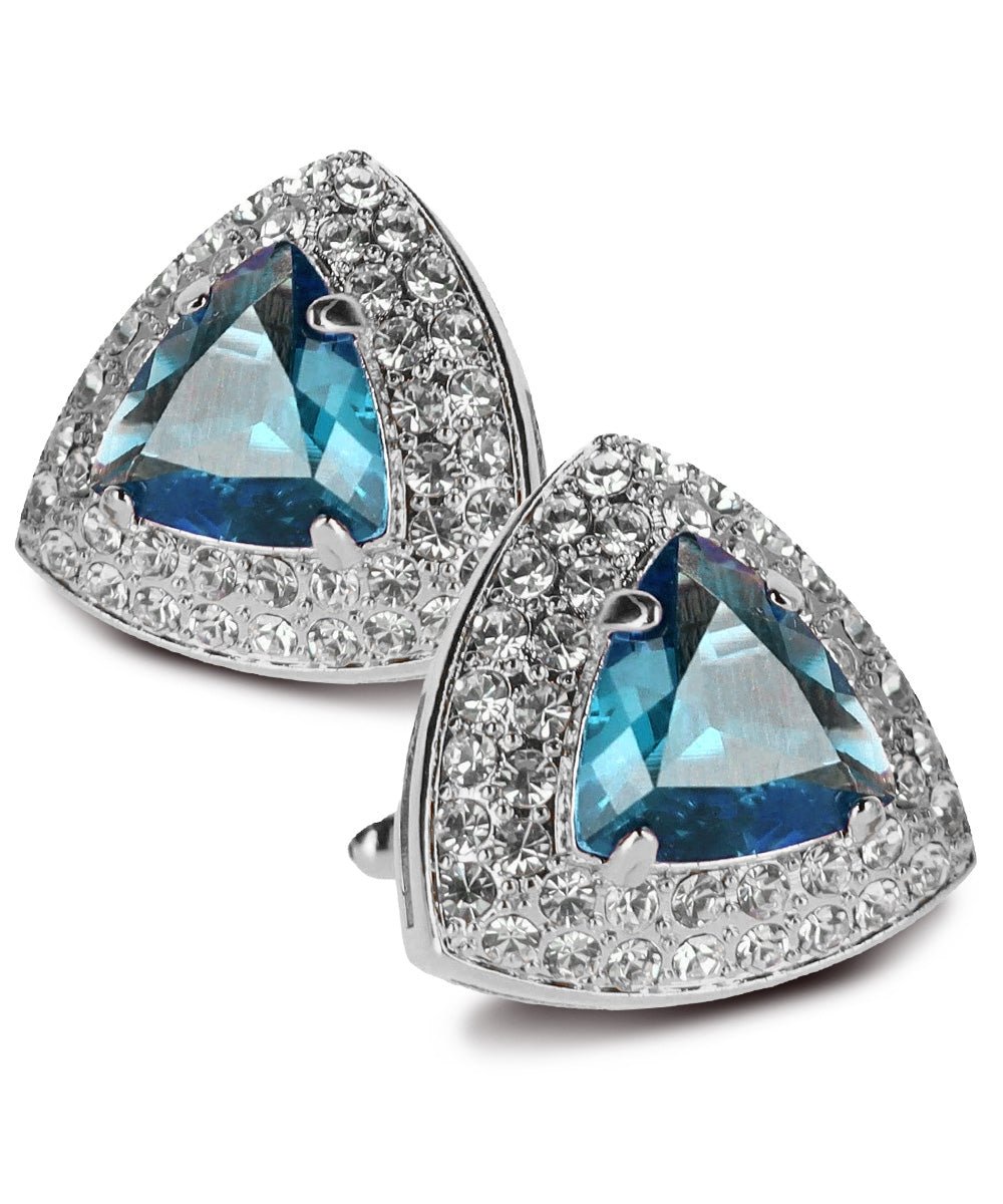 Vittorio Vico Men's Large Triangular Crystal Diamond Set Cufflinks: CL72XX Series - Navy Blule and Silver - Cufflinks - Vittorio Vico