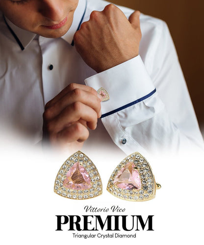 Vittorio Vico Men's Large Triangular Crystal Diamond Set Cufflinks: CL72XX Series - Pink and Gold - Cufflinks - Vittorio Vico