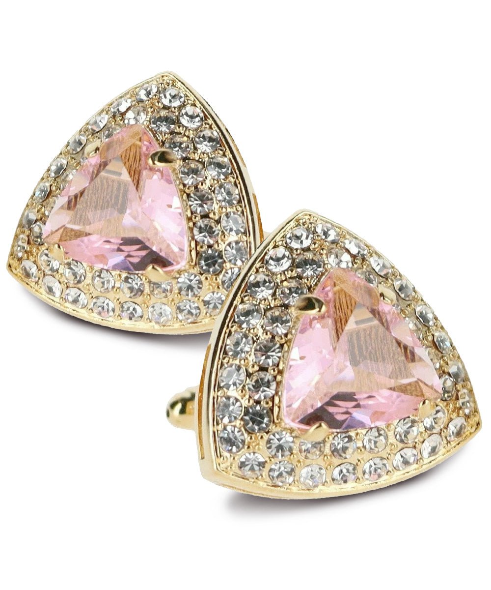 Vittorio Vico Men's Large Triangular Crystal Diamond Set Cufflinks: CL72XX Series - Pink and Gold - Cufflinks - Vittorio Vico