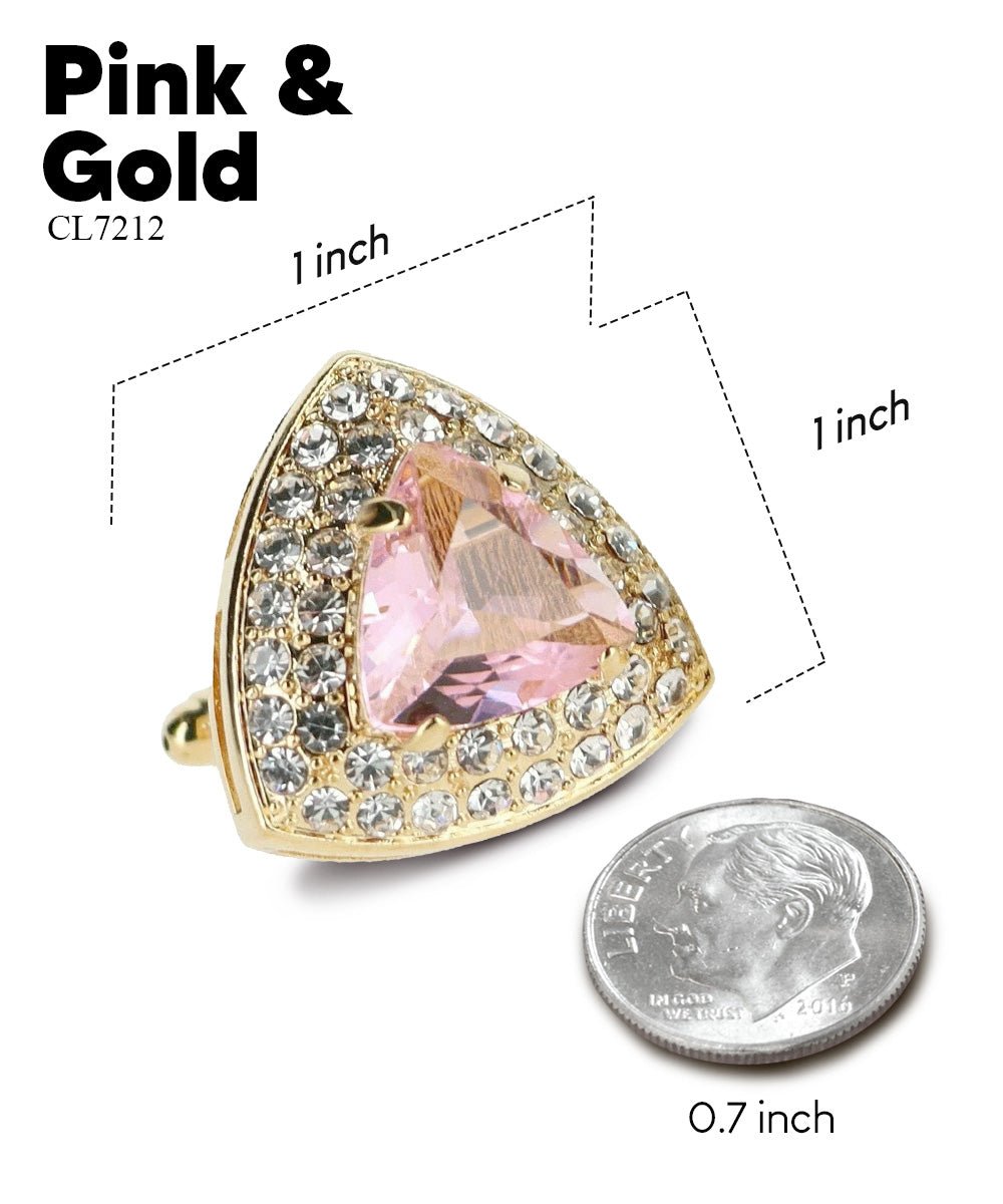Vittorio Vico Men's Large Triangular Crystal Diamond Set Cufflinks: CL72XX Series - Pink and Gold - Cufflinks - Vittorio Vico