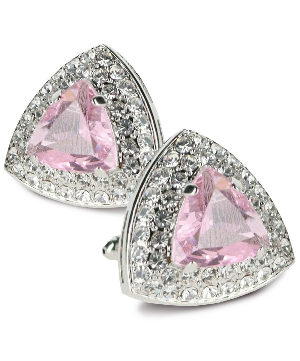 Vittorio Vico Men's Large Triangular Crystal Diamond Set Cufflinks: CL72XX Series - Pink and Silver - Cufflinks - Vittorio Vico