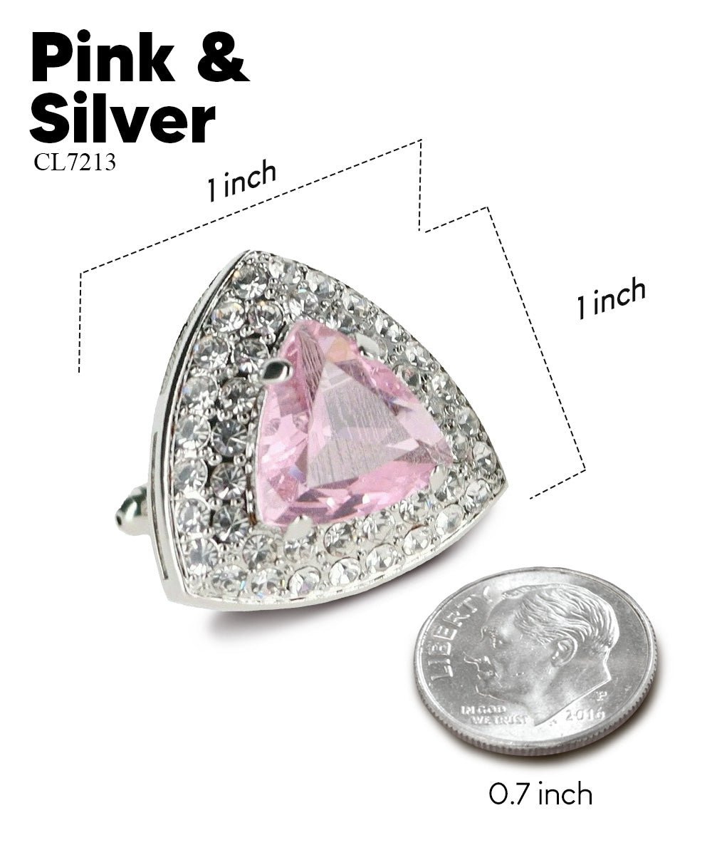 Vittorio Vico Men's Large Triangular Crystal Diamond Set Cufflinks: CL72XX Series - Pink and Silver - Cufflinks - Vittorio Vico