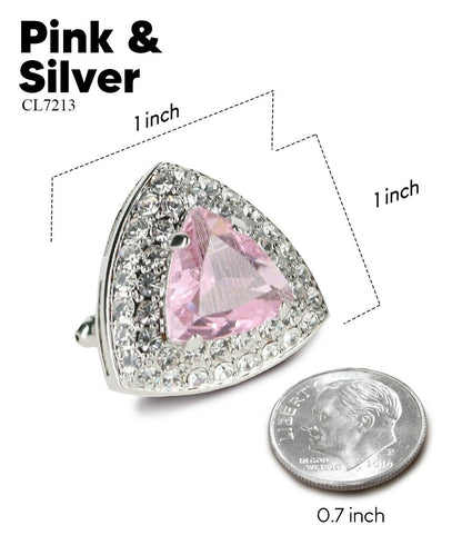 Vittorio Vico Men's Large Triangular Crystal Diamond Set Cufflinks: CL72XX Series - Pink and Silver - Cufflinks - Vittorio Vico